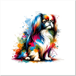 Elegant Japanese Chin in Colorful Splash Art Style Posters and Art